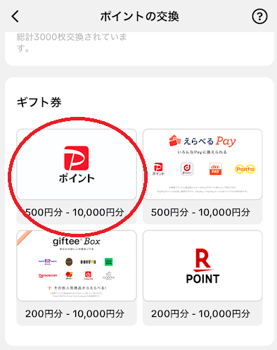 ギフト券からPayPayを選ぶ