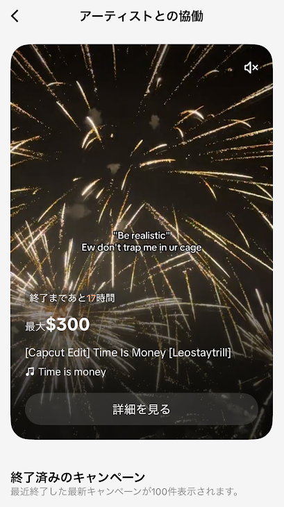 TikTok アーティストとの協働画面